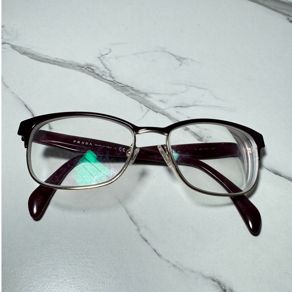 Prada VPR 16U Burgundy Gold Rectangular Eyeglasses Italy 53-16-140 Authentic